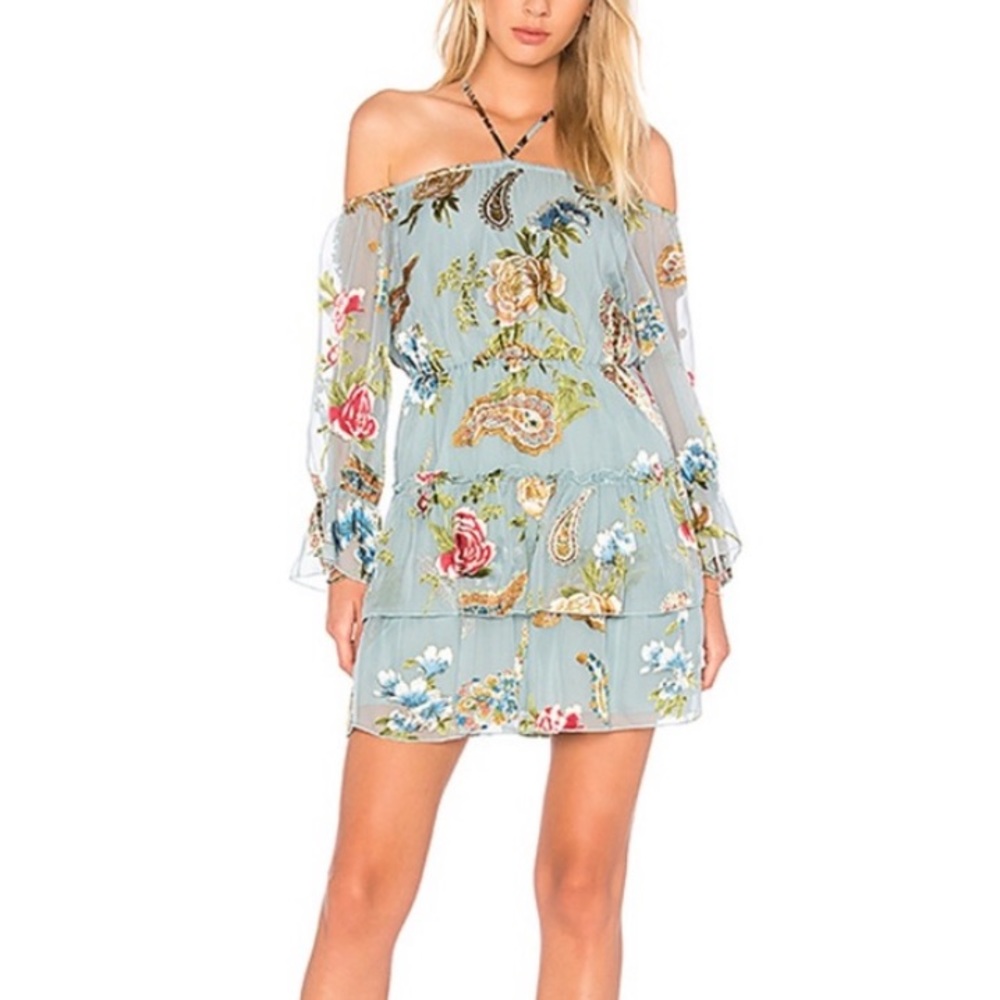 Alice + Olivia Floral Off-Shoulder Mini Dress - Blue and Pink